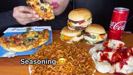 ASMR_EATING DOMINO_S PIZZA_DAHIPURI_CHEESE BURGER_MOMOS l FAST FOOD EATING ASMR l _spice asmr_(720P_HD)