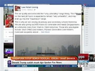 Singapura tutup semua sekolah, jerebu tahap bahaya