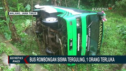 Satu Orang Terluka Akibat Bus Pariwisata Rombongan Siswa Terperosok ke Tebing di Malang