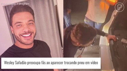Wesley Safadão aparece em vídeo trocando pneu e web critica equipe do cantor: 'Recém-operado'