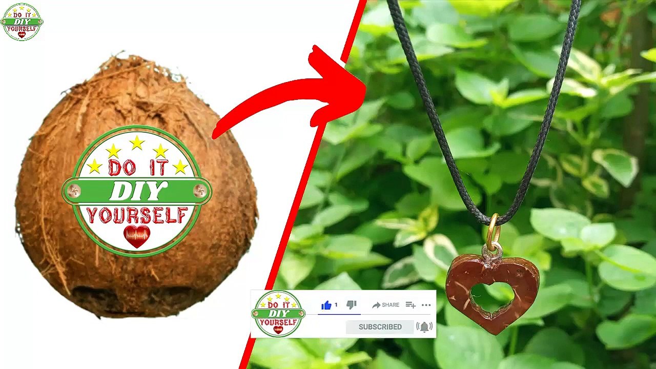 Coconut Shell craft ideas How to make a necklace in the shape of a heart inside a heart at home