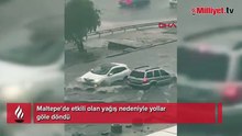 Maltepe'de yollar göle döndü, araçlar mahsur kaldı