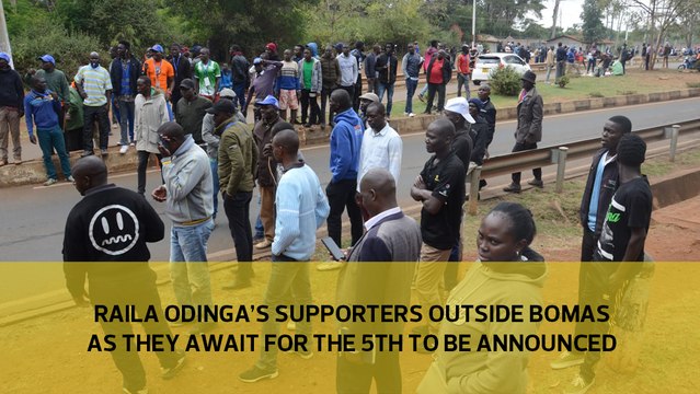 Raila Odinga's supporters outside Bomas as they await for the 5th President of Kenya to be declared