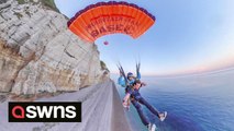 Daredevils claim to complete UK's first ever tandem BASE jump off Devon cliff