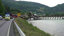 شاهد: انهيار جسر في النرويج وإنقاذ سائق شاحنة علقت عليه