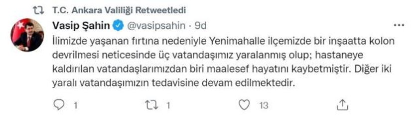 Başkent'te inşaatta kolon devrildi: 1 ölü, 2 yaralı