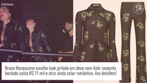 Look de Bruna Marquezine em show com Xolo tem conjunto bordado de R$ 11 mil e colar romântico idêntico