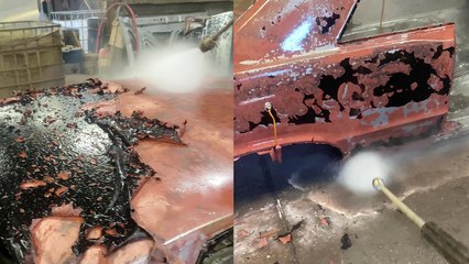 Wrecked 65 Pontiac GTO subjected to a satisfying pressure-washing session