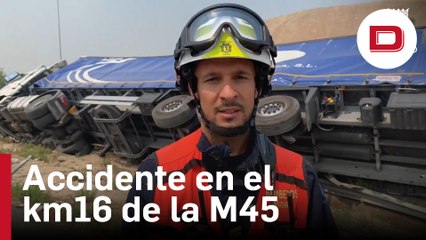 Aparatoso accidente entre un tráiler y un coche en la M-45