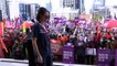 Public sector workers gather on steps of Western Australia Parliament