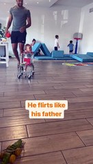 toddler pushing shopping cart literally falls for a girl