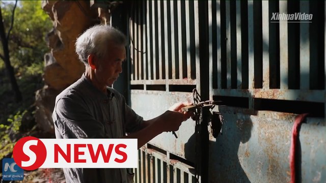Painter sets up art studio in natural karst cave in Guizhou, China