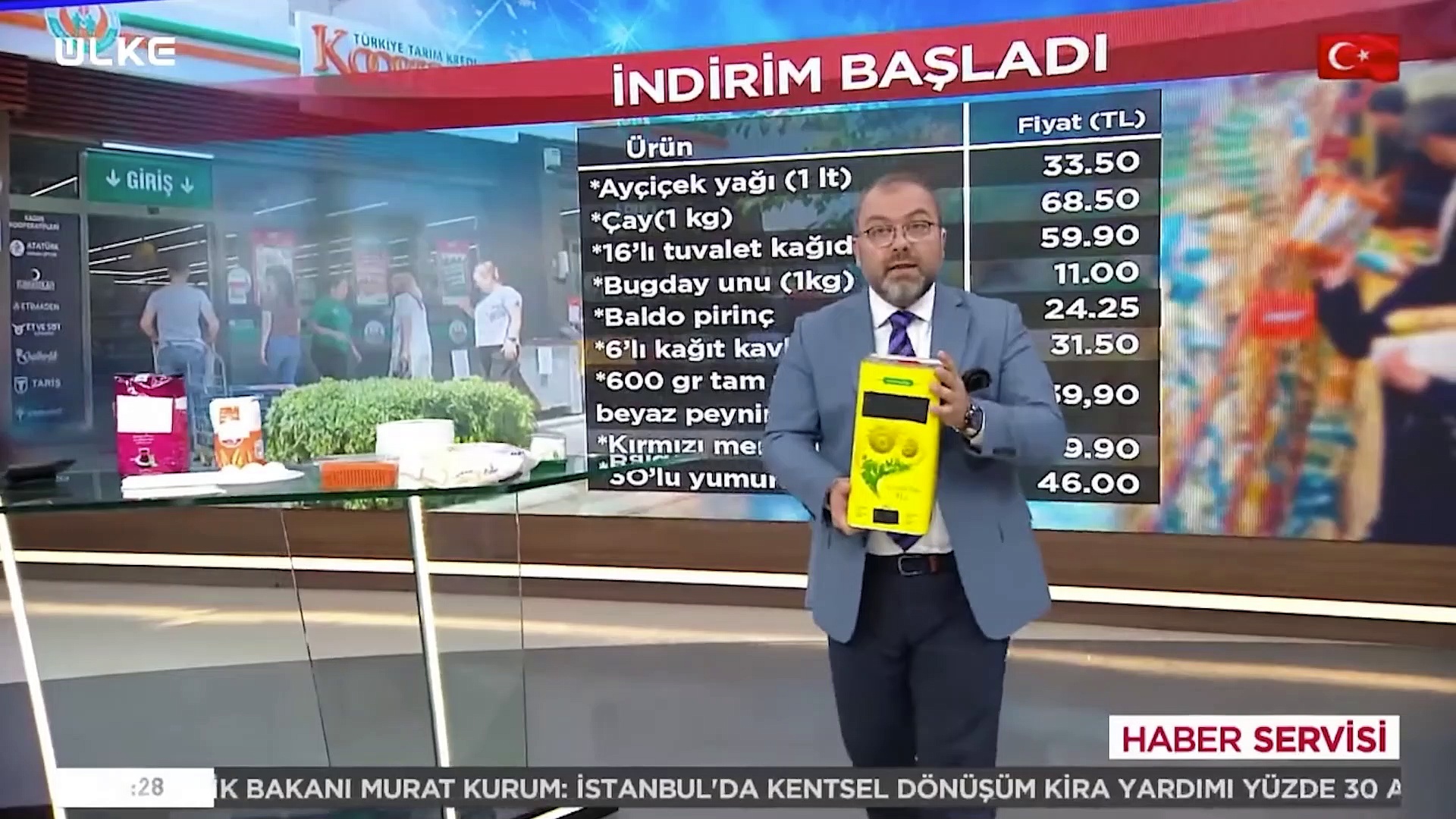 Ülke TV sunucusu Mustafa Yıldız, Tarım Kredi Kooperatifi'nin 1 TL'lik indirimini hesap makinasıyla hesapladı