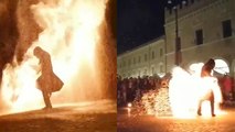 'Daring artist lights up the atmosphere with DAZZLING spark fire dance '