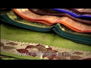 Kanjivaram sarees being sold at a shop in India