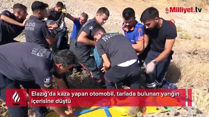 Araç tarladaki yarığın içine düştü, bir kişi sıkıştı