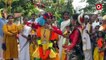 Children dressed up as Krishna, Radha and Performing on the Streets of Kannur, Kerala on the eve of Janmashtami 2022