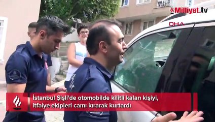 Otomobilde kilitli kaldı, yaptıkları ekipleri şaşkına çevirdi