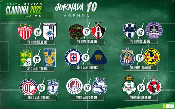 Fechas y horarios de la jornada 10 del Apertura 2022 de la Liga MX