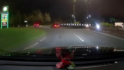 Shocking moment danger driver goes wrong way into roundabout and causes head-on crash