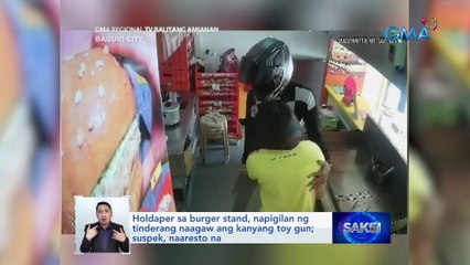Holdaper sa burger stand, napigilan ng tinderang naagaw ang kanyang toy gun; suspek, naaresto na | Saksi