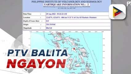 Masbate, niyanig ng magnitude 5.0 na lindol;