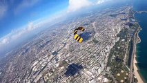 U.S. Army Parachute Team is performing for the Chicago Air and Water Show