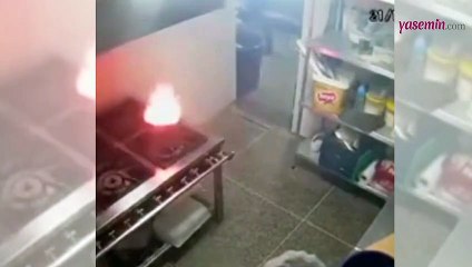Kızgın yağı suyla söndürmek isteyen aşçı hem kendini hem de mutfağı yaktı
