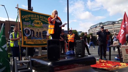 Rally supporting striking railmen at Sheffield Station