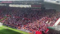 Sunderland fans celebrate 1-0 win away to Stoke City in the Championship