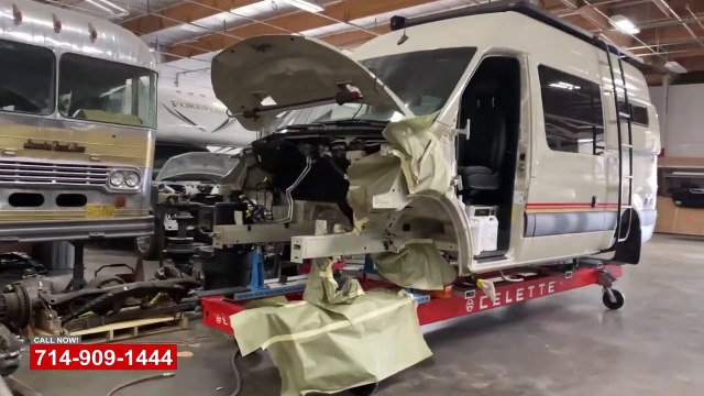 Mercedes Sprinter Camper Van Collision Repair on Celette bench