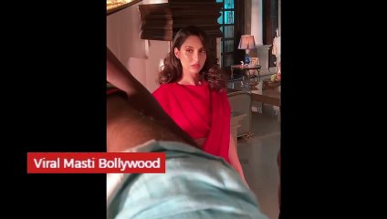 Nora Fatehi Photoshoot in Red Saree Video Viral