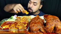 HUGE SPICY MUTTON FAT CURRY, WHOLE CHICKEN CURRY, CHICKEN GRAVY, RICE, SALAD ASMR MUKBANG EATING --