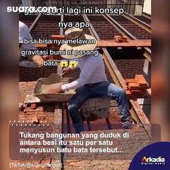 Tukang Bangunan Bikin Tembok Melawan Gravitasi, Warganet Kebingungan
