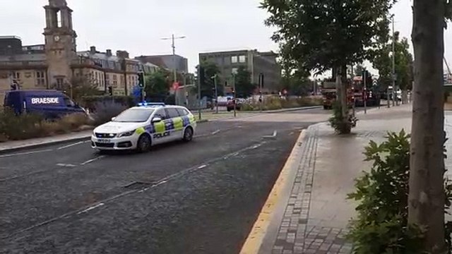 Convoy of HGV abnormal loads carrying giant crane sections pass though Sunderland city centre