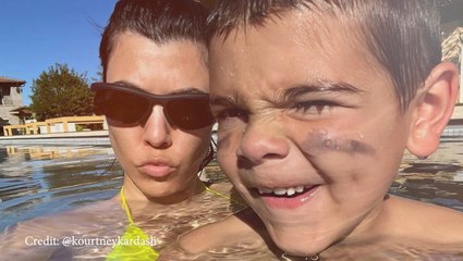 Kourtney Kardashian Rocks A Yellow Bikini As She Takes A Dip With Son Reign
