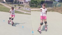 'Skater girl FLAWLESSLY performs the most difficult freestyle slalom trick'