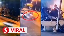 CCTV captures moment car flips into factory parking lot in Melaka