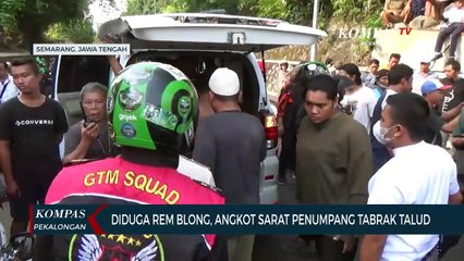 Diduga Rem Blong, Angkot Sarat Penumpang Tabrak Talud