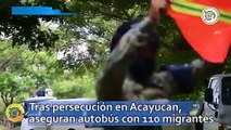 Tras persecución en Acayucan, aseguran autobús con 110 migrantes y detienen a pollero