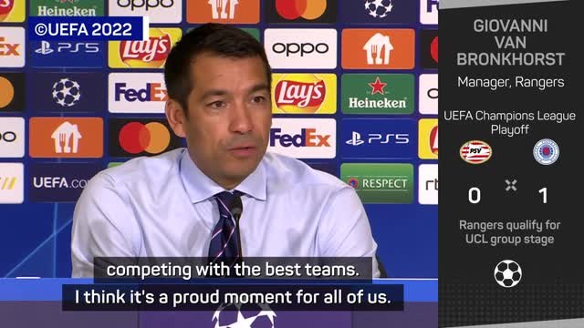 Van Bronckhorst 'proud' to take Rangers back to the Champions League