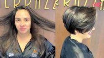Trasformazione sui capelli medi della modella per un bel capello corto