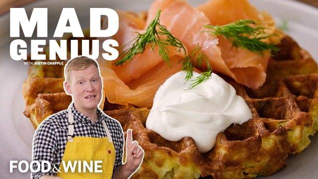 Justin Chapple Makes Waffled Potato Blini with Smoked Salmon