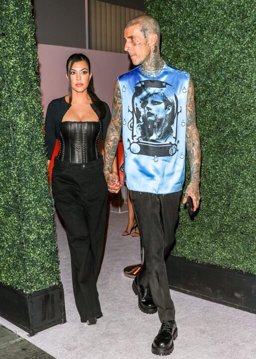 Kourtney Kardashian Paired Her Leather Bustier with a Very '90s Hairstyle
