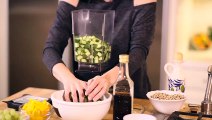 A Light, Chilled Cucumber Soup with Crispy Quinoa Garnish