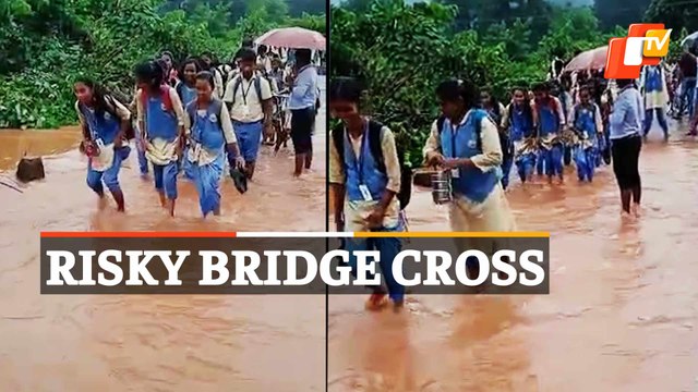 Students Risk Life To Reach Schools, Cross Overflowing Bridge In Odisha’s Keonjhar