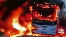 Silivri’de seyir halindeki otobüs alev alev yandı