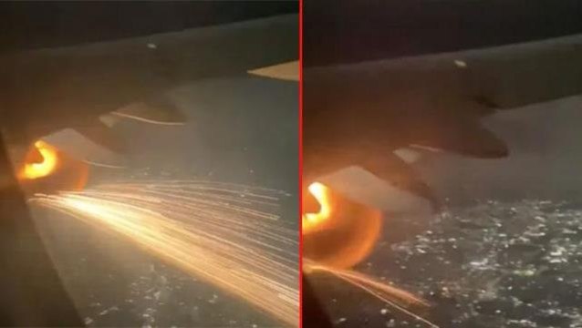 Uçak kalkış yaptıktan sonra motoru alev almaya başladı
