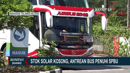 Stok Solar Kosong, Antrean Bus Penuhi SPBU di Jalan Perintis Kemerdekaan Kota Makassar