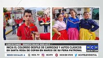 Autos clásicos y desfile de carrozas en el marco de la feria patronal en Santa Rosa de Copán